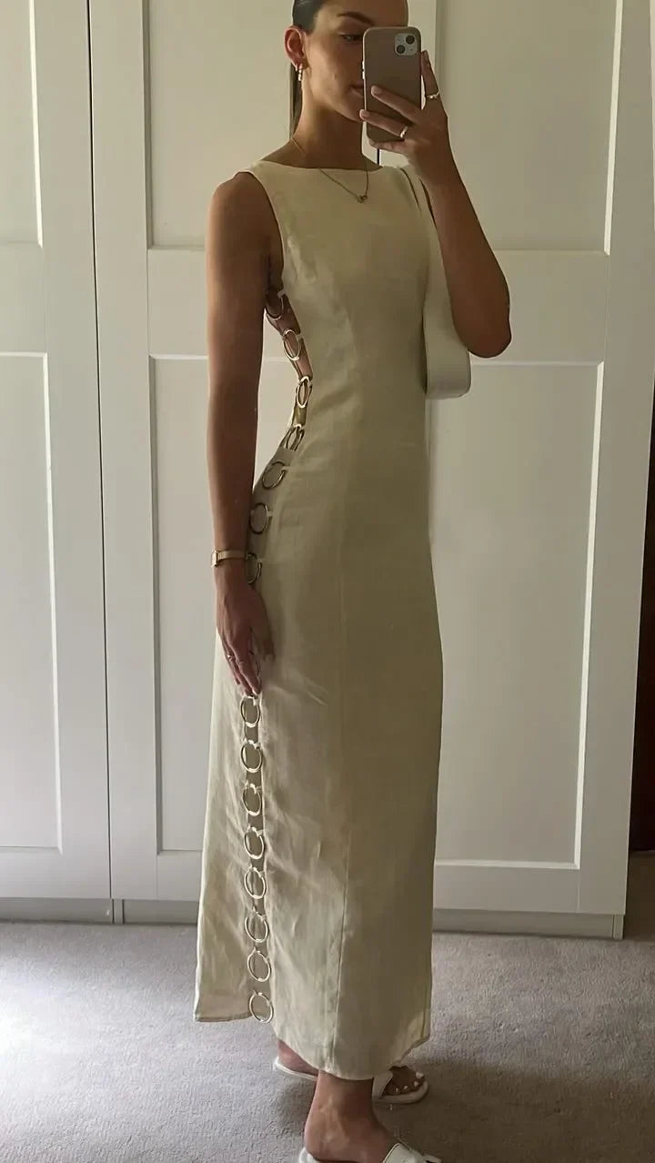 Ring-Verbonden Maxi Jurk Met Korte Mouwen Zomer Jurk