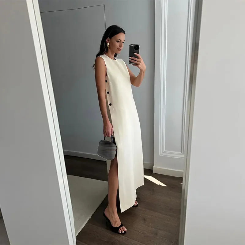 Ring-Verbonden Maxi Jurk Met Korte Mouwen Zomer Jurk
