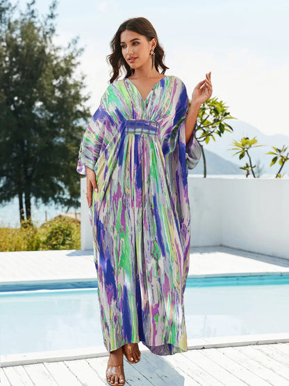 Zomerse V-Hals Kaftan Jurk Licht en Comfortabel