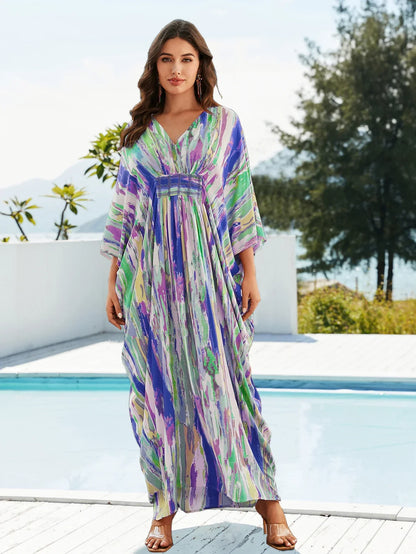 Zomerse V-Hals Kaftan Jurk Licht en Comfortabel
