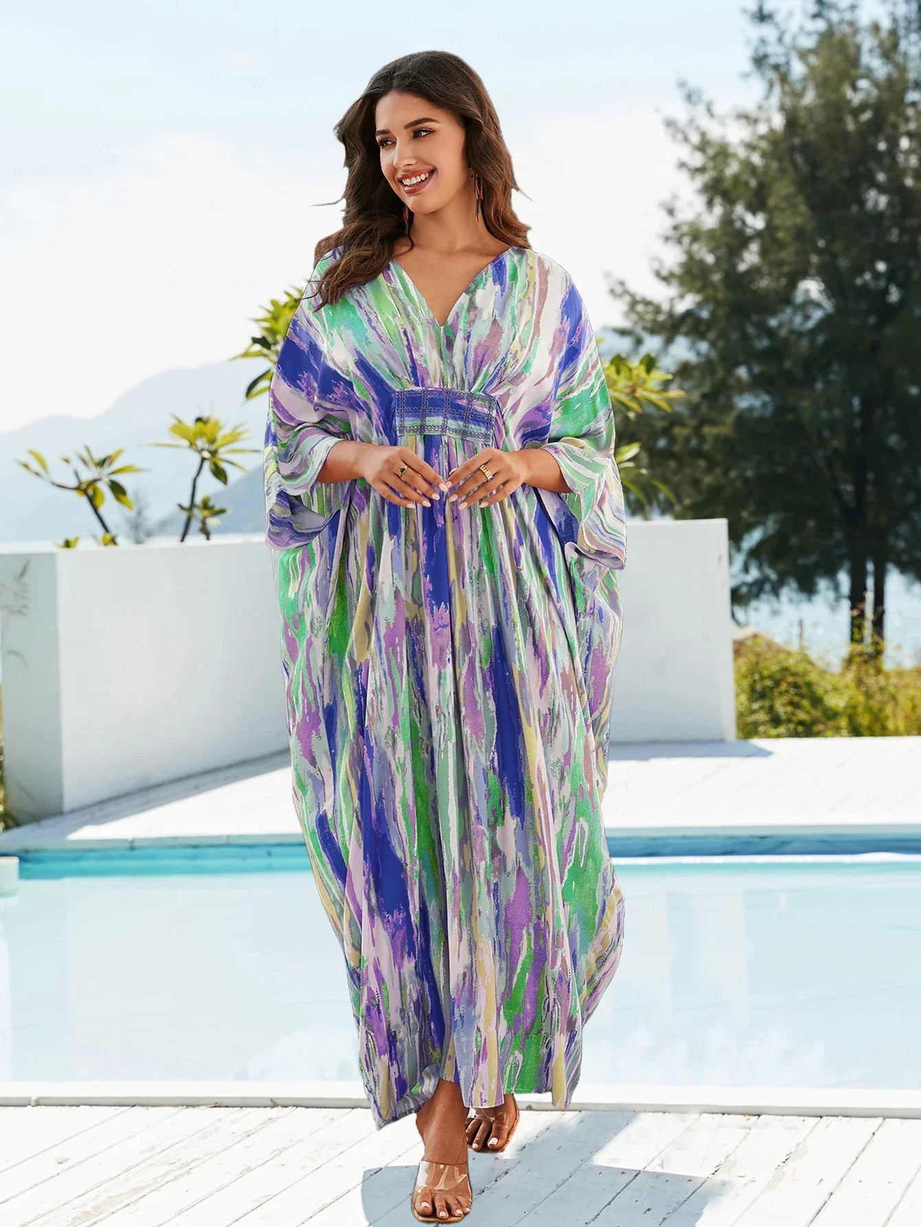 Zomerse V-Hals Kaftan Jurk Licht en Comfortabel