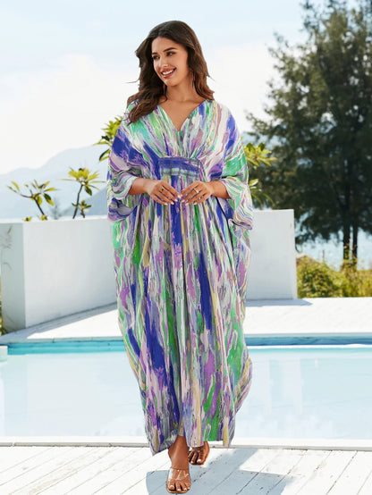 Zomerse V-Hals Kaftan Jurk Licht en Comfortabel