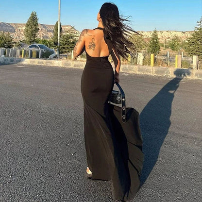 Zwarte Maxi Jurk met Split voor Feesten