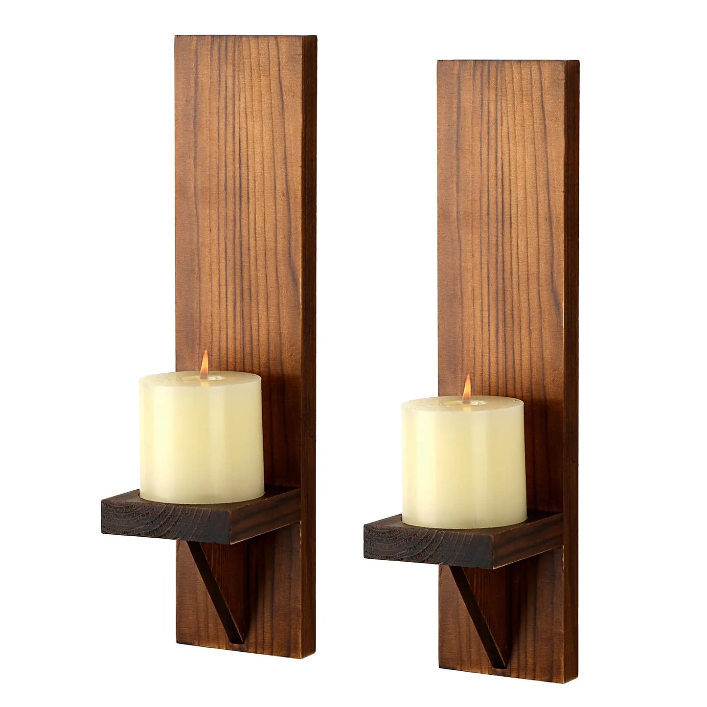 Japandi Wandkandelaar Hout Rustiek Set 2 Stuks Wandmontage Kaarsenhouder Woonkamer Slaapkamer Vintage Muur Decoratie Pilaarkaars Houder