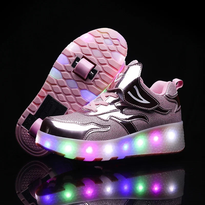 LED Wieltjeschoenen Kinderen Synthetisch Roze met Verlichting Rolschoenen Sneakers met Wielen voor Buitenspelen