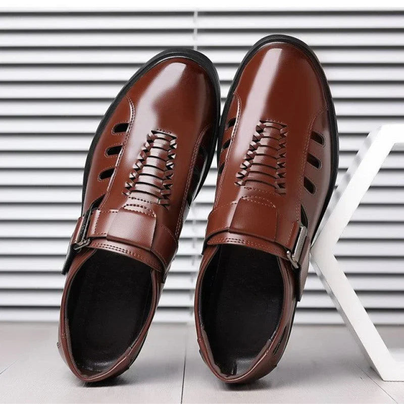 Zwarte Leren Schoenen Mannen Elegant Zakelijk