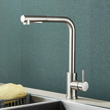 Uittrekbare Keukenkraan met 2 Standen Zwart Mat Roestvrijstaal Draaibare Uitloop Warm Koud Water Mengkraan