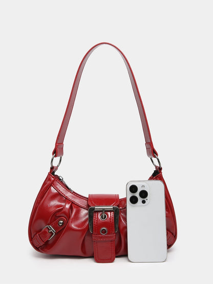 Vintage Kunstlederen Hobo Tas met Gesp en Verstelbare Riem