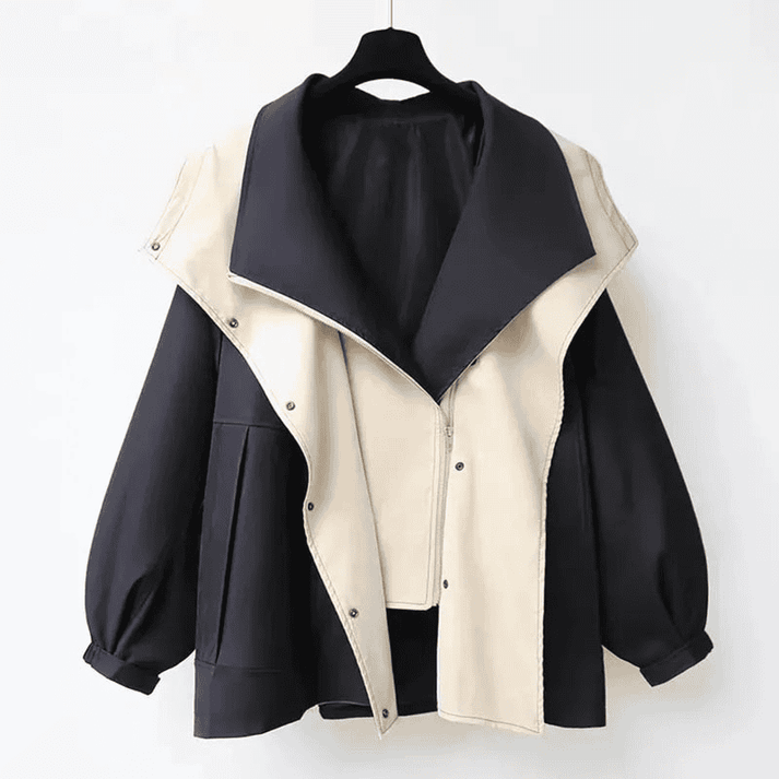 Damesjas Oversized Met Capuchon Tweekleurig Warm