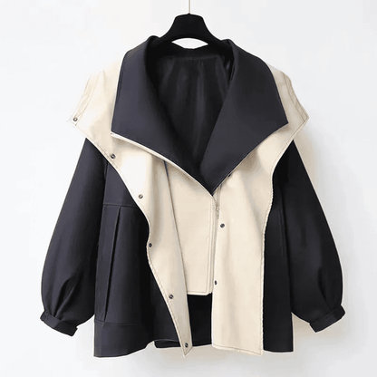Damesjas Oversized Met Capuchon Tweekleurig Warm