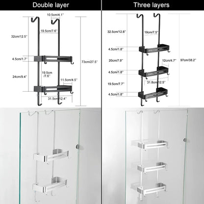 Doucherek Aluminium Zwart Zilver 2 of 3 Laags Hangend Douchedeur Badkamerkast Geen Boren Shampoohouder Opbergrek Badkamer Organizer