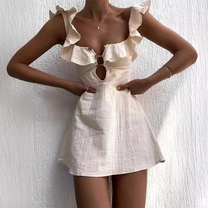 Vrouwen Zomerjurk Kort met V-Hals en Ruffles - StudioMarella