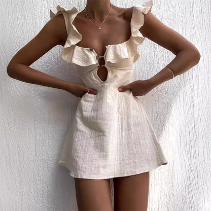 Vrouwen Zomerjurk Kort met V-Hals en Ruffles - StudioMarella