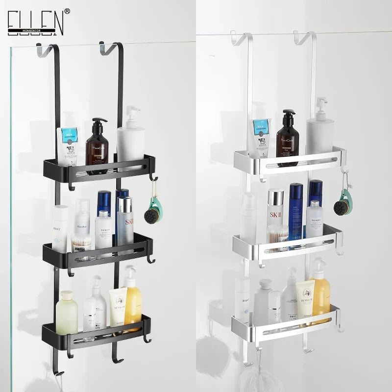 Doucherek Aluminium Zwart Zilver 2 of 3 Laags Hangend Douchedeur Badkamerkast Geen Boren Shampoohouder Opbergrek Badkamer Organizer