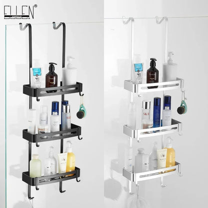 Doucherek Aluminium Zwart Zilver 2 of 3 Laags Hangend Douchedeur Badkamerkast Geen Boren Shampoohouder Opbergrek Badkamer Organizer