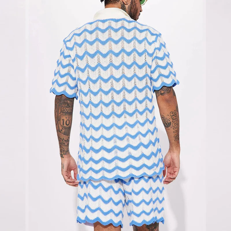 Gebreide Zomer Set Heren Zigzag Patroon Lichtgewicht