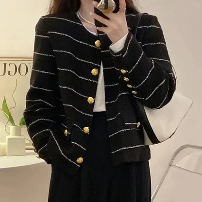 Kort Tweed Jasje voor Vrouw Elegant Leer