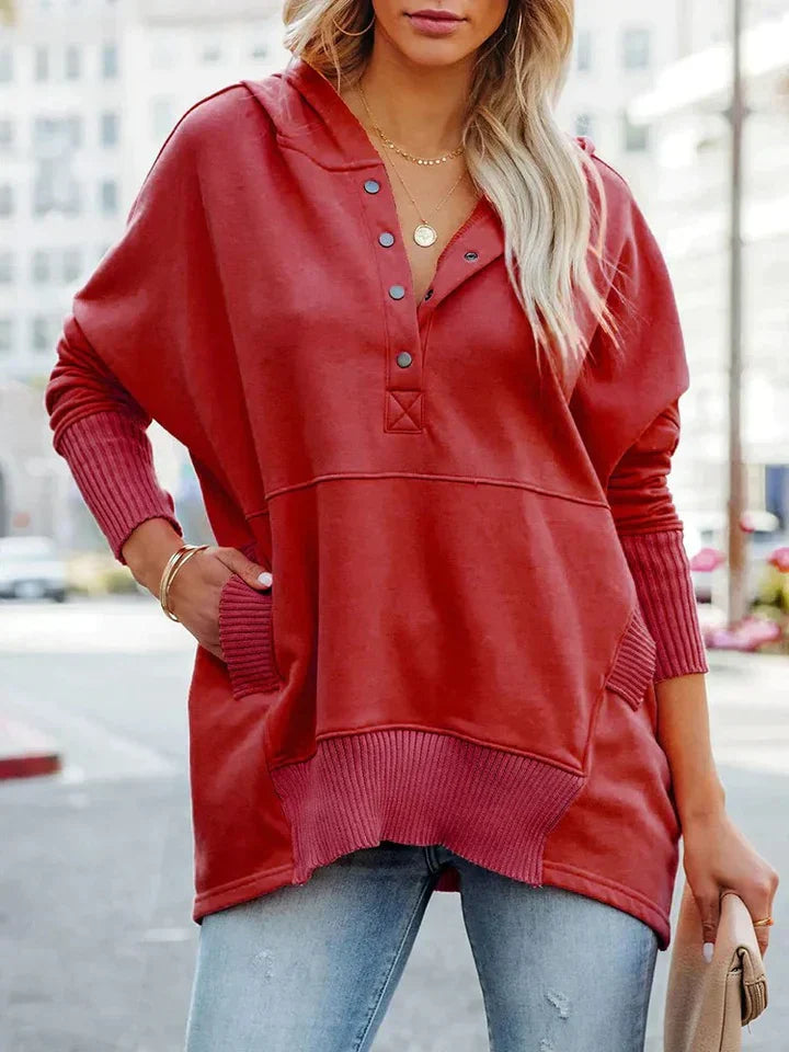 Dames Hoodie Zacht Katoen V-hals Casual Sweatshirt