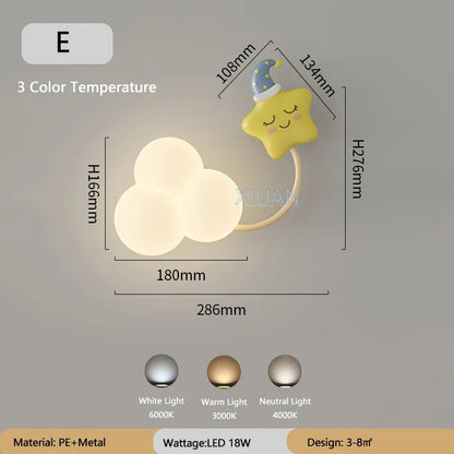 Kinderkamer Wandlamp met Sterren, Regenboog en Vliegtuig – Creatieve LED Verlichting voor Babykamer en Speelkamer