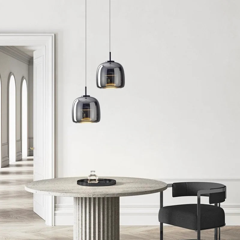 Scandinavische Glazen Hanglamp – Warm Sfeerlicht met Amber, Helder of Grijs Glas – Ø 15, 25 of 35 cm – Moderne Verlichting voor Keuken, Eetkamer en Woonkamer