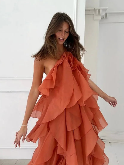 Cataleya Maxi Jurk met Ruches en Lagen Zomerjurk Vrouw