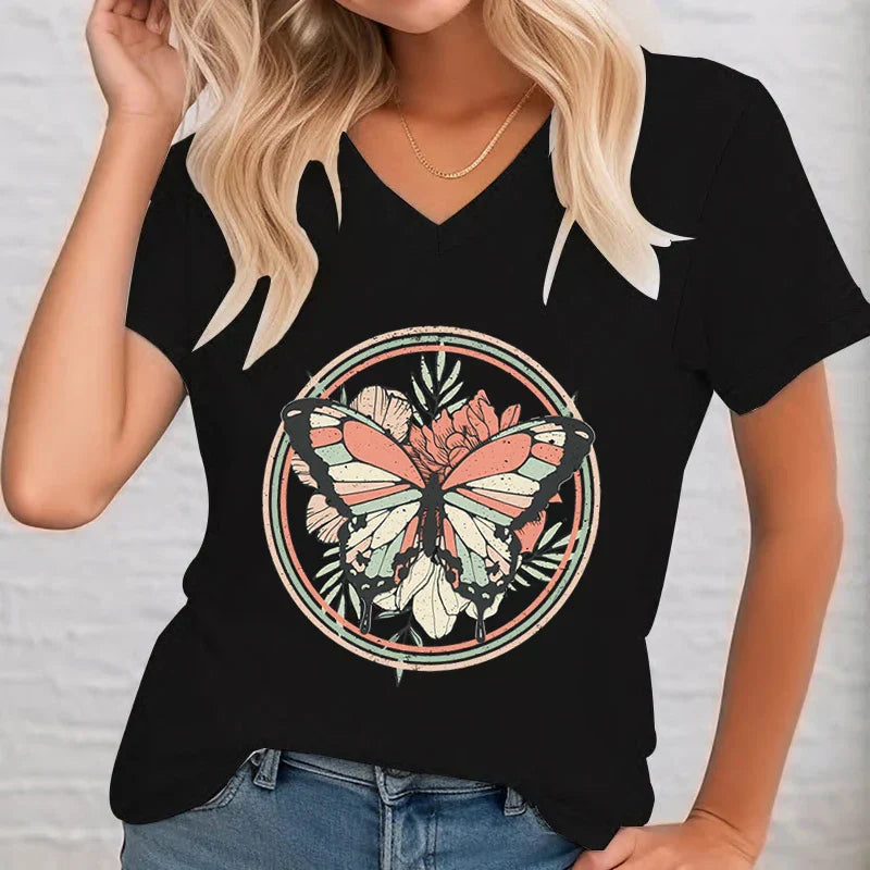 Dame V-hals Shirt Casual Bedrukt Zomer