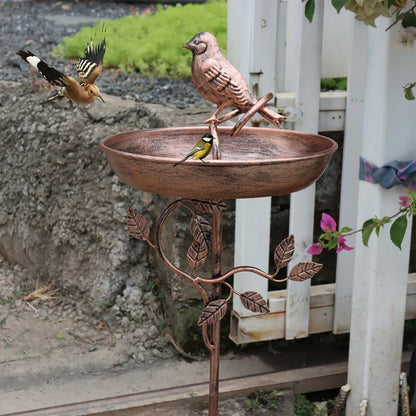 Vogelbad Metaal Koper Look 76cm 87cm Ø24cm Tuin Terras Decoratief Vogeldrinktrog Sieraad Grondpen Vintage Wildvogel Baden Drinken