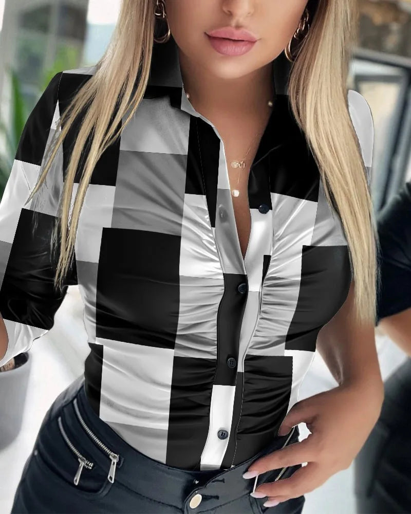 Leren Blouse Elegante Vrouwelijke Stijl