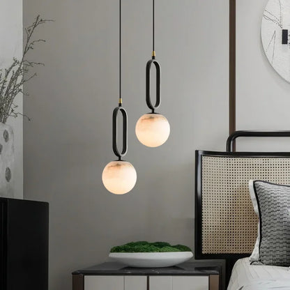 Natuurstenen Marmeren Hanglamp – Luxe Scandinavische Verlichting met Koperen Details