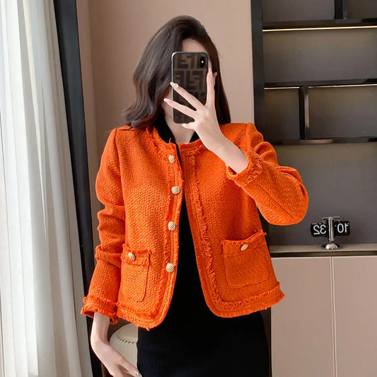 Enkelrij Jas Dames Oranje Tweed Colleur - StudioMarella