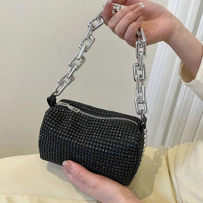 Glamoureuze Glitter Bucket Handtas met Strass Steentjes