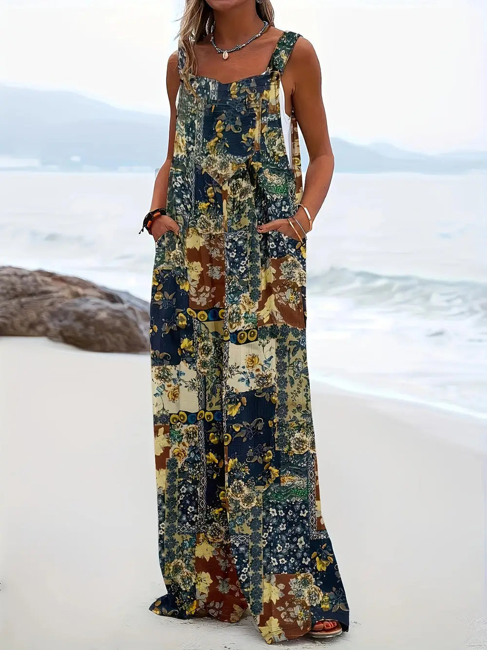 Vrouwelijke Jumpsuit Zomerjurk met Vierkante Halslijn