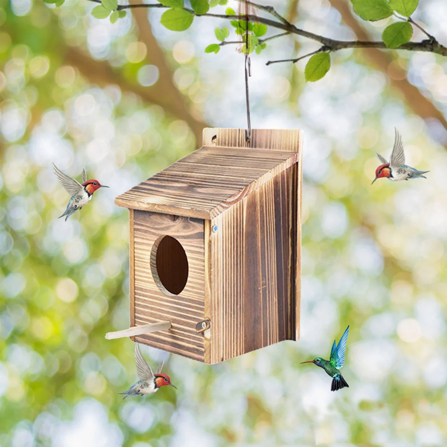Vogelhuis Hout Hangend Buiten Weerbestendig 22x15cm Tuin Vogelnest Nestkastje Mezen Decoratief Natuurlijk