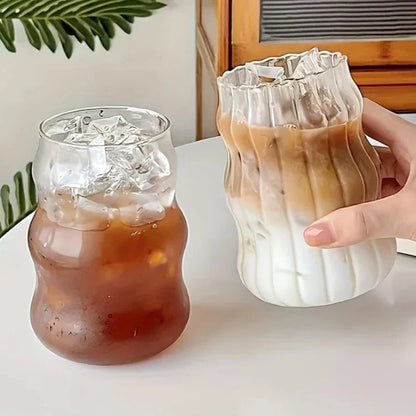 Hittebestendig Geribbeld Glas 4-delige Set – Dubbelwandig Drinkglas voor Warme en Koude Dranken – Eco-vriendelijk Borosilicaatglas 350ml