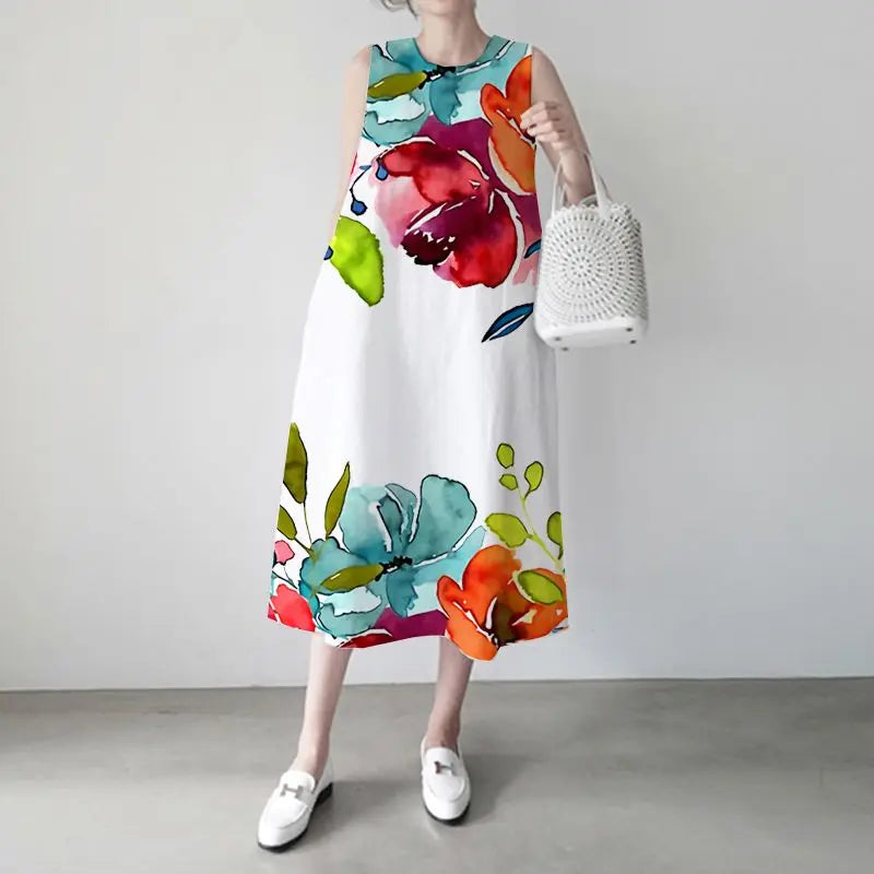 Vrouwelijke Zomerjurk Maxi Zonnejurk Elegant Lange Mouw