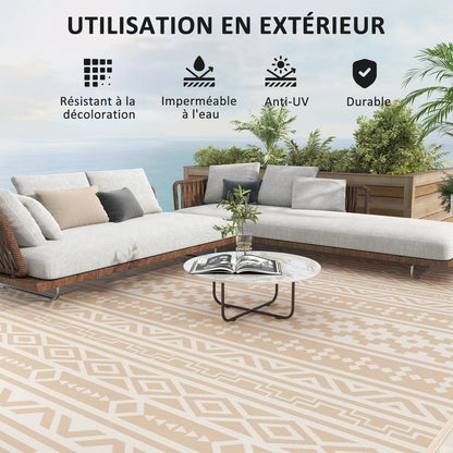 Buitenkleed Omkeerbaar 365x274cm Beige Polypropyleen Tuinkleed Camping Picknick Terras Vloermat Opvouwbaar Transporttas