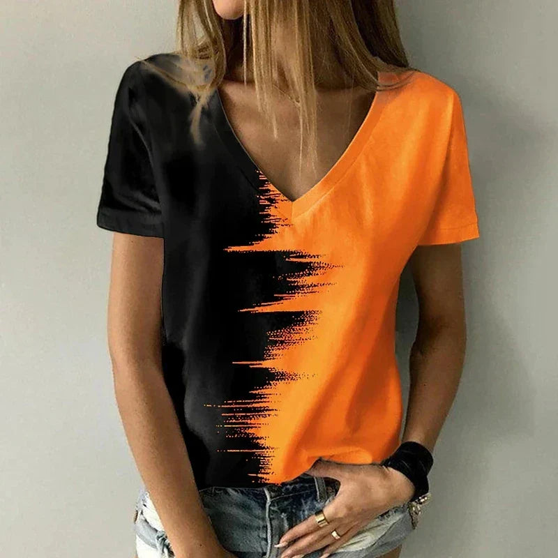 Vrouwen T-shirt Korte Mouwen Zomerse V-hals Top