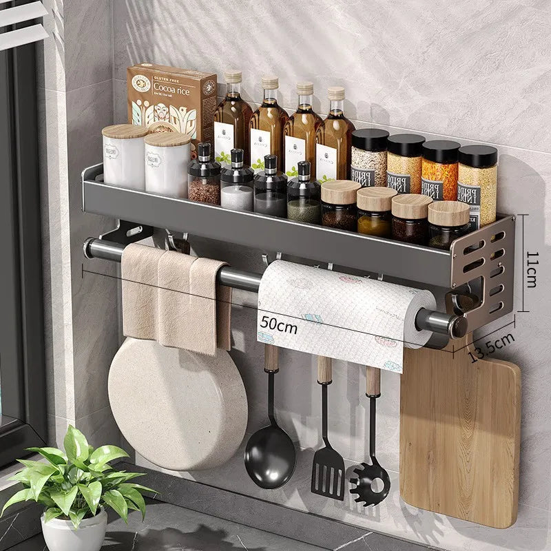 Keuken Wandrek Aluminium 30-50cm Gunmetal Kruidenrek Zonder Boren Ophangrek Keukenorganizer Messenhouder Wandmontage