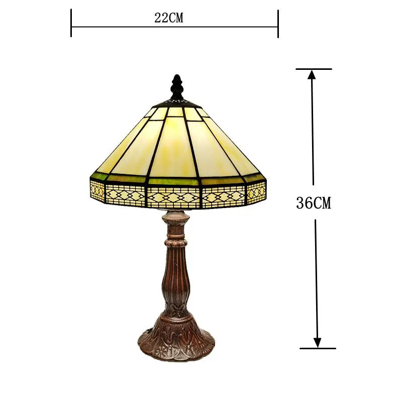 Tiffany Tafellamp Gebrandschilderd Glas 22cm Groen Geometrisch Woonkamer Bureau Slaapkamer Vintage Nachtlamp Nachtkastlamp Sfeerlamp E27