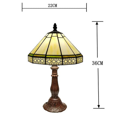 Tiffany Tafellamp Gebrandschilderd Glas 22cm Groen Geometrisch Woonkamer Bureau Slaapkamer Vintage Nachtlamp Nachtkastlamp Sfeerlamp E27