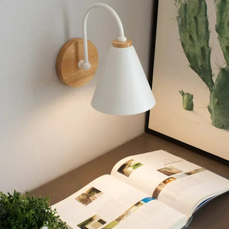 Scandinavische Wandlamp IJzer Hout Zwart Wit E27 LED Slaapkamer Woonkamer Bureau Minimalistisch Noordse Stijl