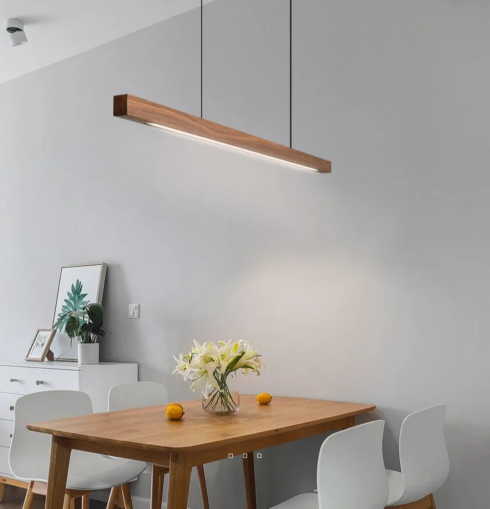 Hanglamp Hout LED Lineair Dimbaar 80cm 120cm 150cm Eettafel Keuken Woonkamer