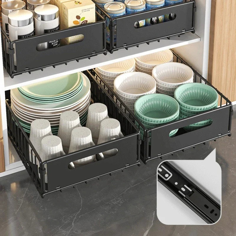 Uitschuifbare Kruidenlade Keuken Koolstofstaal 37,5cm Zwart Kastorganizer Uittrekbaar Kruidenrek Diepe Kast Opbergbak