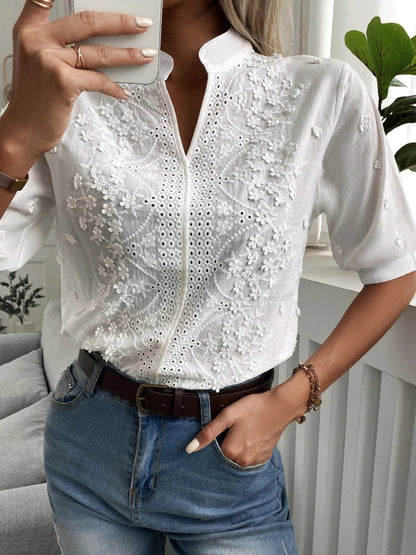 Dames Blouse Broderie Elegante Pasvorm