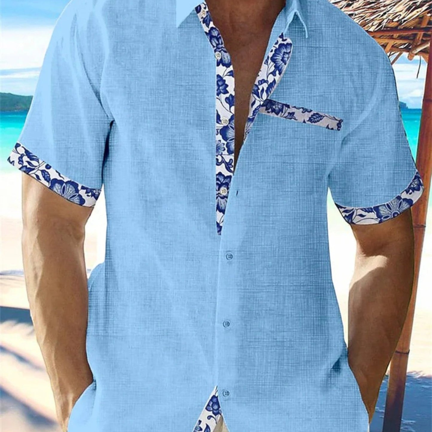 Mannen Zomershirt Korte Mouw Bloemenprint