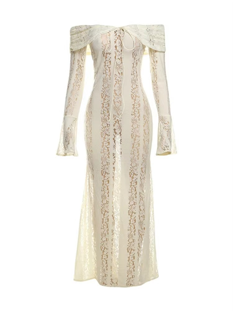 Luxe Kanten Maxi Jurk Off Shoulder