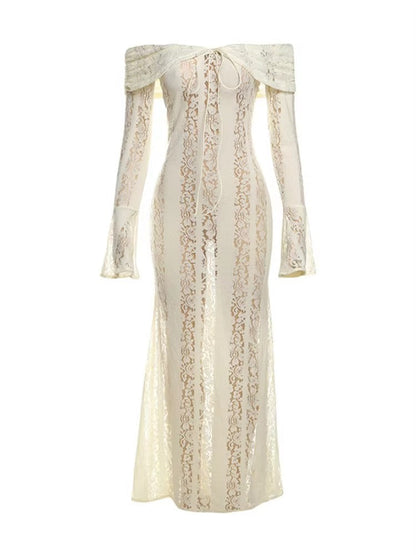 Luxe Kanten Maxi Jurk Off Shoulder