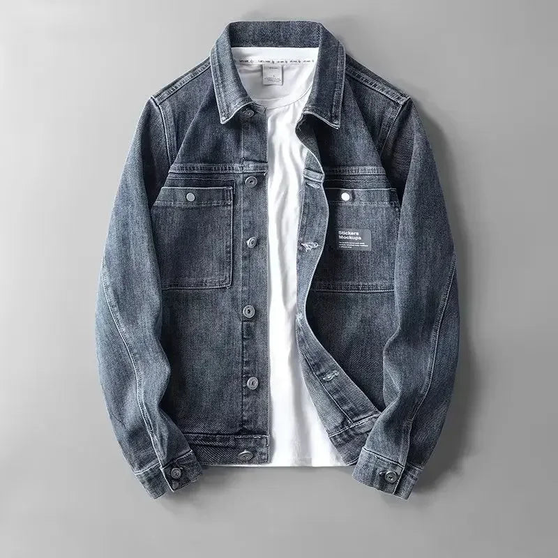 Klassieke Blauwe Denim Jas Met Knoopsluiting