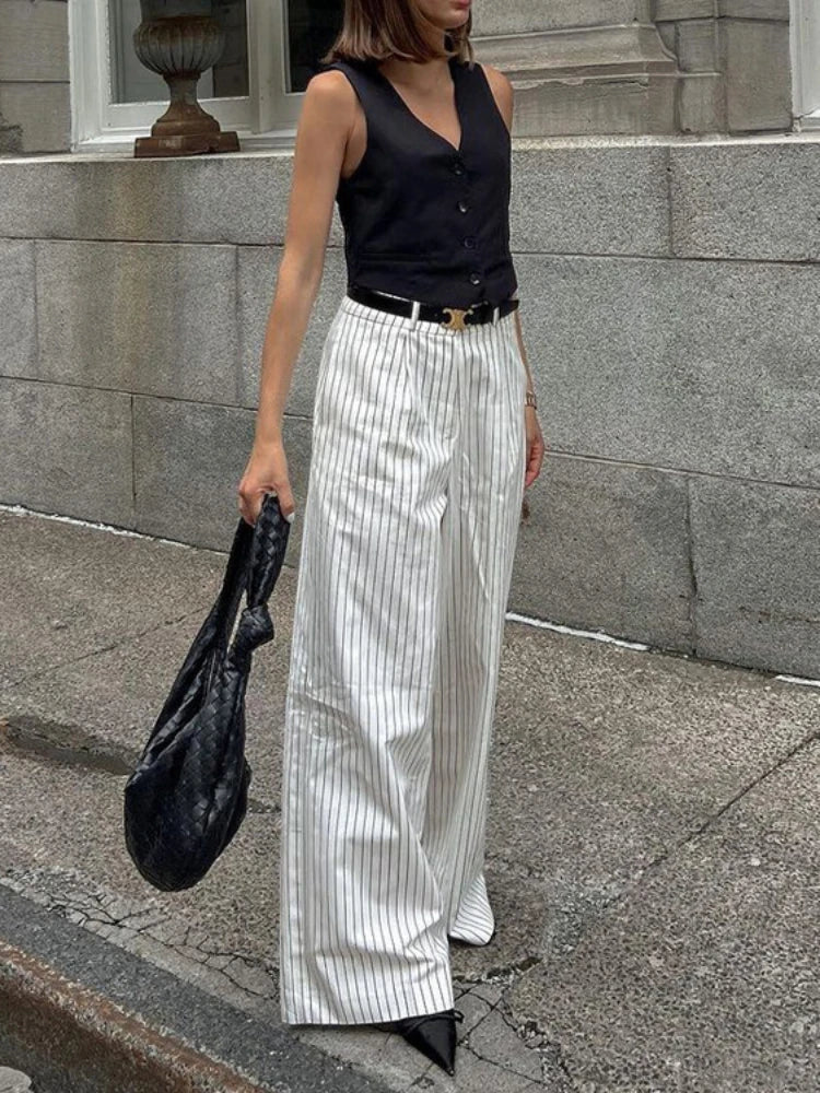 Streepjes Broek Zwart Wit voor Dames - StudioMarella