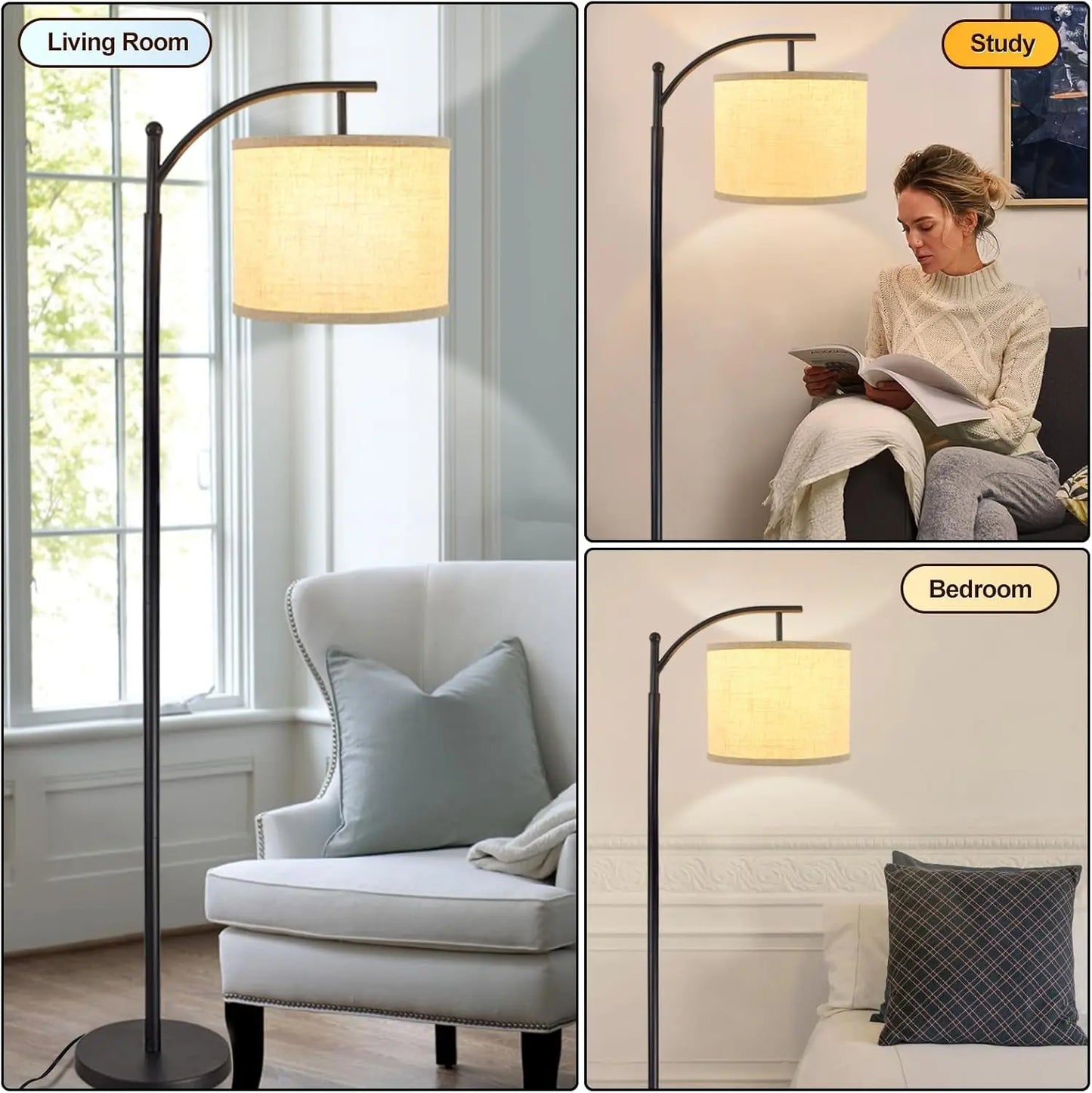 Boog Vloerlamp Met Stoffen Kap 3 Lichtkleuren LED Modern Woonkamer